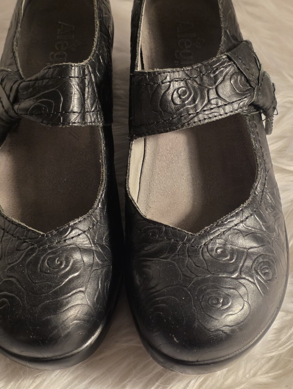 Alegria Paloma Black Embossed Rose Mary Janes